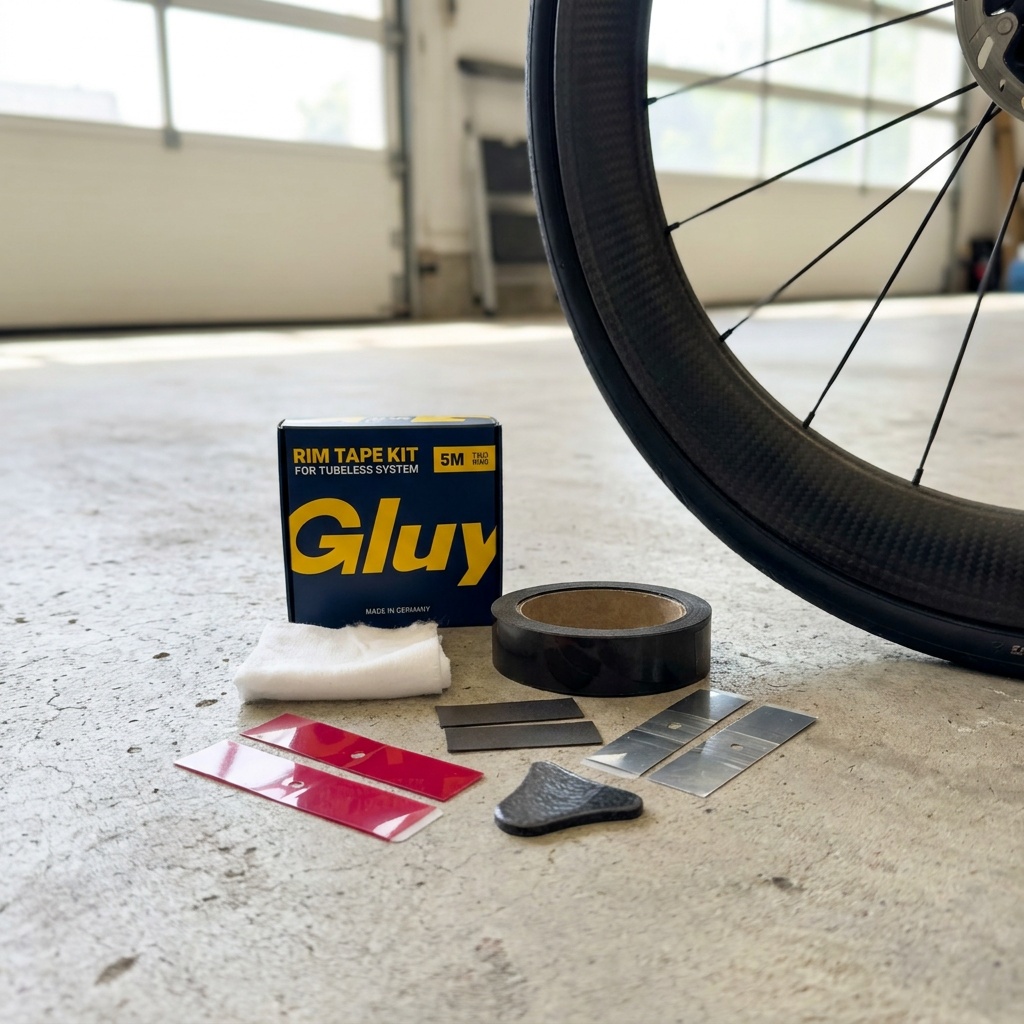 GLUY Ready Set neben einem montierten Laufrad in heller Werkstatt